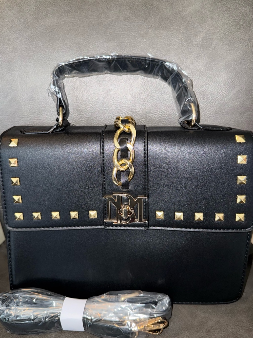 Badgley Mischka Studded Black Top Handle Bag - NWT